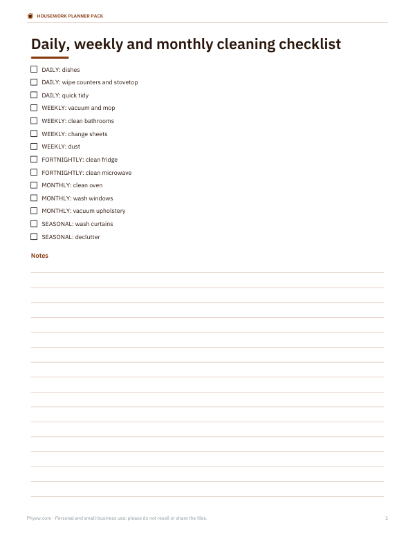 Preview of Printable Cleaning Checklist
